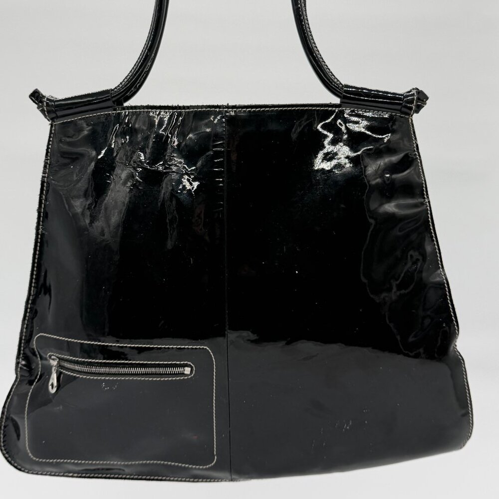 Black Patent Synthetic Leather Hand Bag